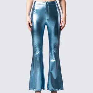Blue metallic pants with flare